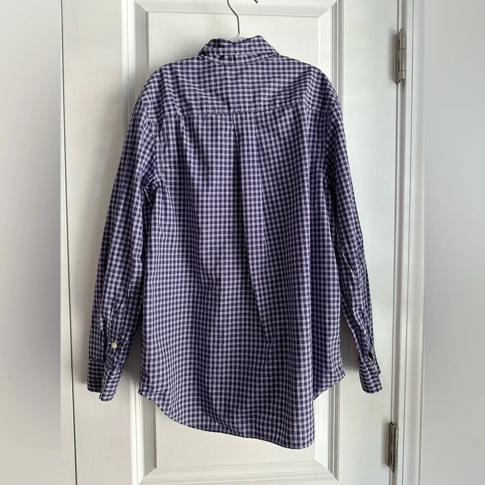 Ralph Lauren Boys Purple Blue Plaid Cotton Button Down Shirt Size M/10-12